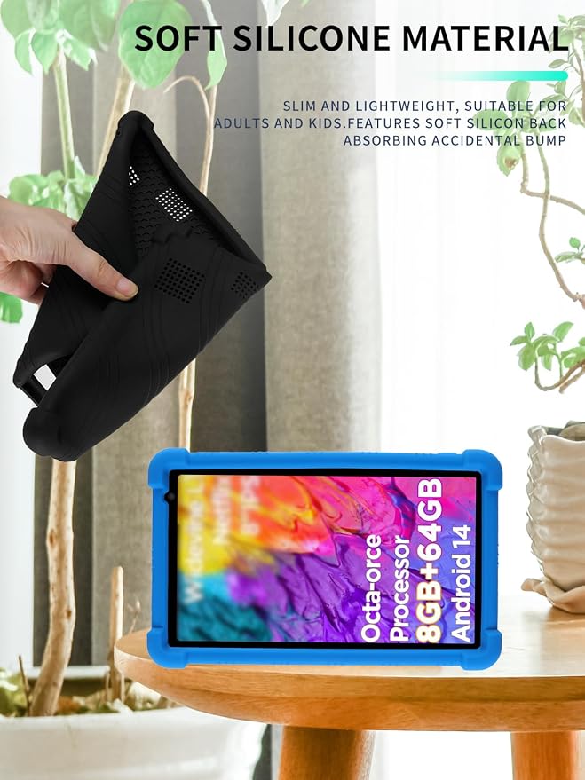 Case for Callsky-Tab Ctab 8 Android Tablet 8 Inch，WUNIAK Shock Proof Lightweight Stand Rubber Shell Protective CoverKids Friendly Soft Silicone Adjustable Stand CoverBlack