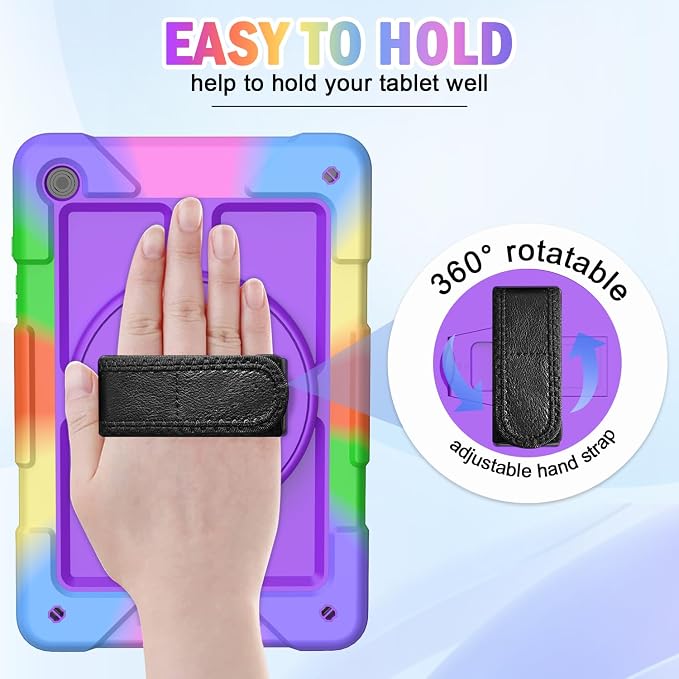BMOUO for Samsung Galaxy Tab A9+ Plus Case 11 2023 (SM-X210/X216/X218) Shockproof Galaxy Tab A9 Plus Case with Rotating Stand and Hand/Shoulder Strap Black
