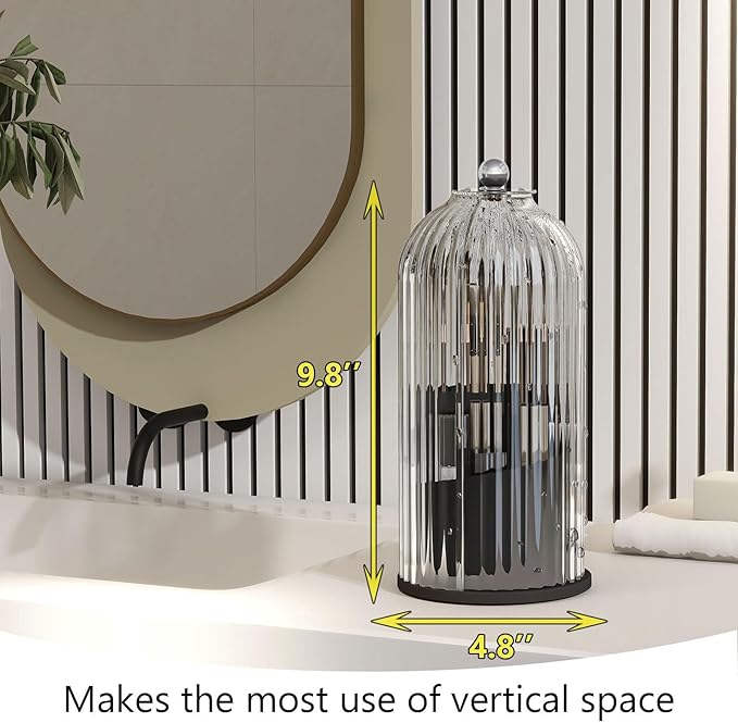 Makeup Brush Holder with Dustproof Cover 360 Rotating Makeup Brush Organizer for Vanity Bathroom, White/Black