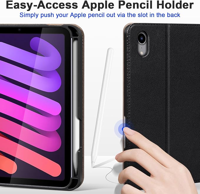 Case for iPad mini 7 (A17) ProiPad mini 7th/6th Gen (2024/2021) | Microfiber Leather Folio Cover with Adjustable Multi-angle StandAuto Sleep/WakeShockproof Protection CaseBlack