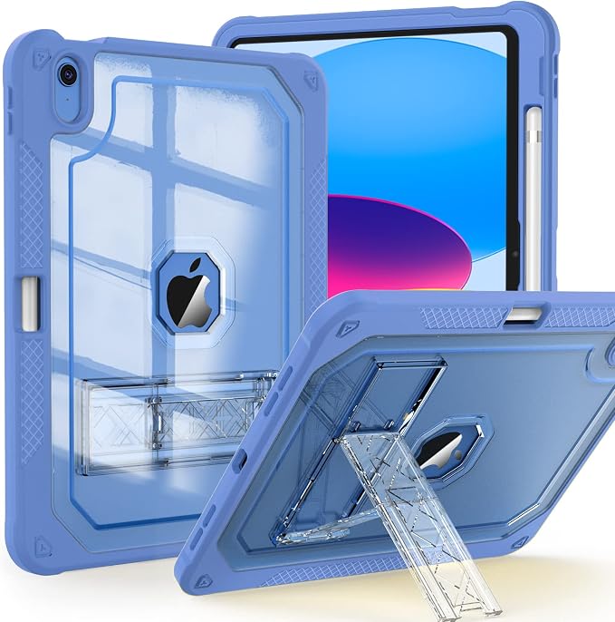 ZoneFoker Case for iPad 11-inch (A16) 2025 / iPad 10th Gen 10.9 inch 2022 Heavy Duty Shockproof Rugged Protective with Pencil Holder 11th / 10th Translucent Cover with Kickstand