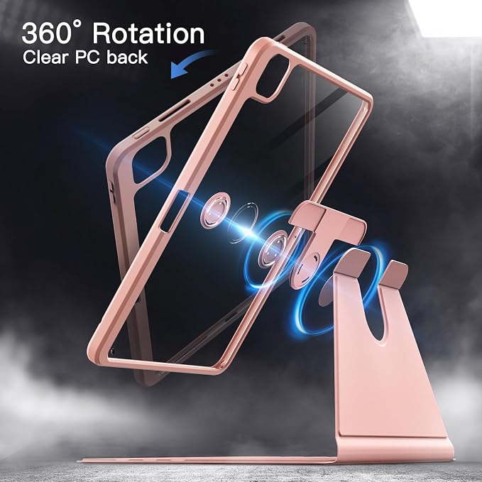 JETech Rotating Case Cover for iPad Pro 11 4/3 Black | For 2022/2021 Model 360° Rotation Stand Clear Back Design Auto Wake/Sleep Pencil Holder Full Protection