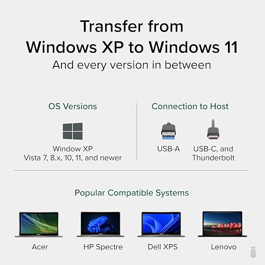 Plugable USB Transfer Cable Unlimited Use Transfer Data Between 2 Windows PC's Compatible with Windows 11 10 7 XP Bravura Easy Computer Sync Software Included