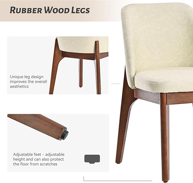 VKNOW Modern Dining Chairs Set of 4, Faux Leather Kitchen Chairs with Wood Legs, Upholstered Side Chair for Kitchen Dining Room, Beige