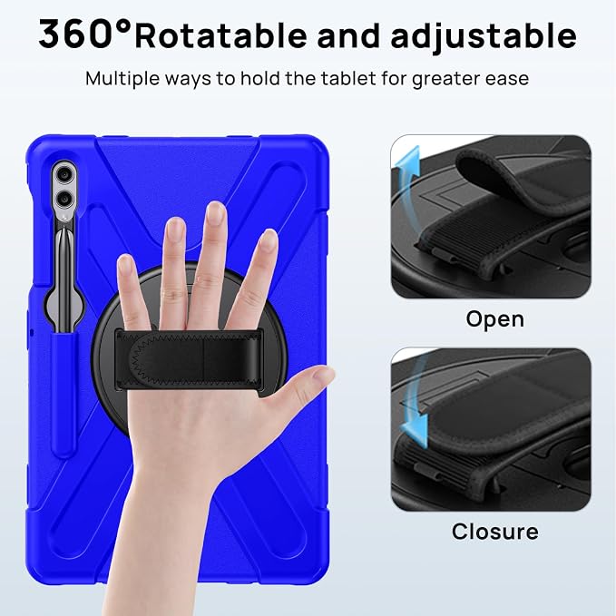 Gerutek Case for Samsung Galaxy Tab S10 FE+/ S10 FE Plus 2025 13.1 Inch Full-Body Drop Protective Case with Screen Protector Pen Holder 360° Rotate Hand Strap &amp StandShoulder Strap Black