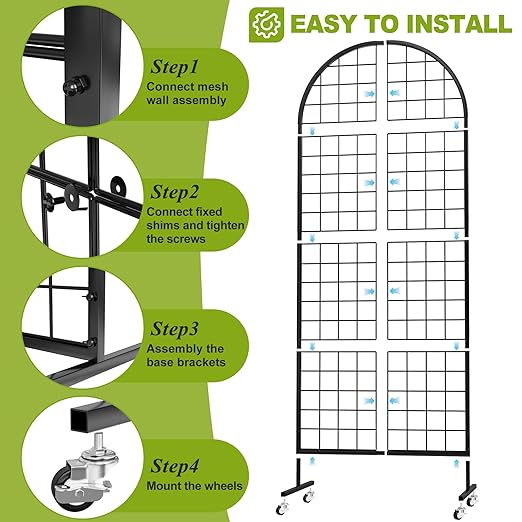VGMiu Grid Wall Panel 1PCS Display Stand 2' x 5.2' FT Black Grid Wall Panels Movable Retail Display Racks Floorstanding Gridwall Heavy Duty with Wheel for Art Craft Photo Displays Fair Trade Show