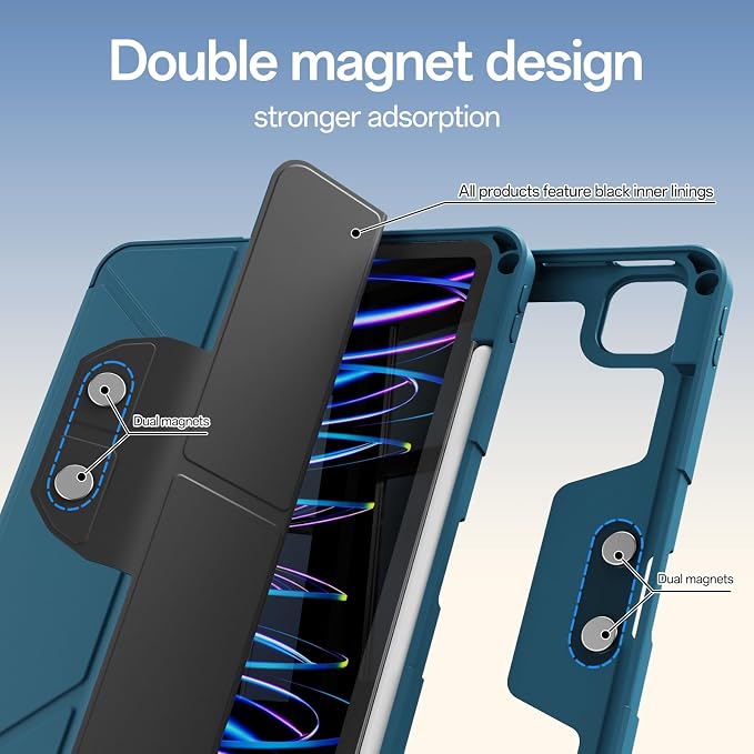 Case for iPad Pro 11 inch (4th/3rd/2nd Generation) 2022/2021/2020 | Y-Stand Shockproof Protective Cover with Pencil Holder Multi-Angle Stand Clear Hard Back (Black)