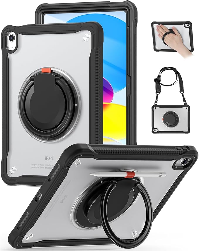 BRAECN for iPad (A16) 11th/10th Generation Case 11 inch 2025/10.9'' 2022 Handle Protective Cover 360 Rotating Ring Stand Shockproof Dropproof Case for Kids Kickstand &amp Pencil Holder &amp Shoulde