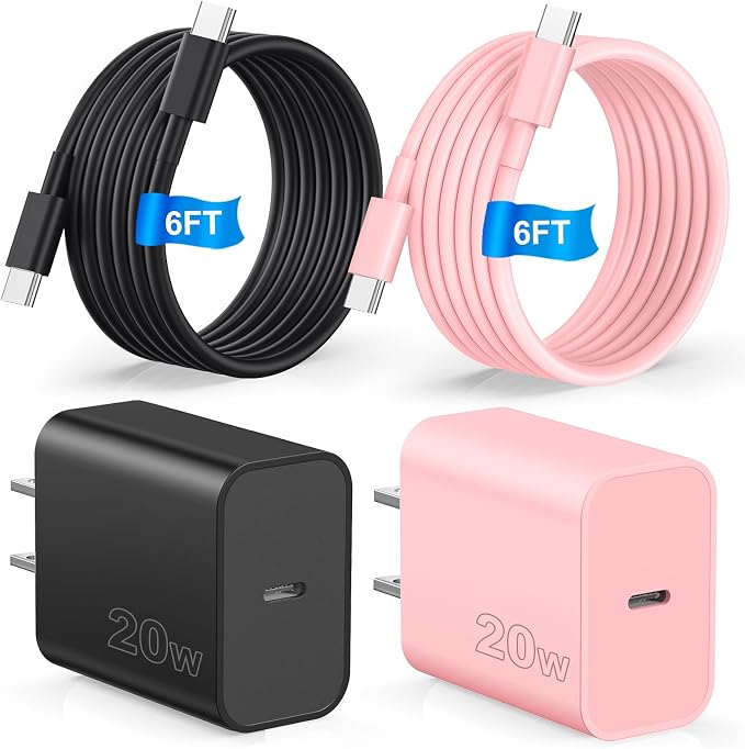 Compatible with iPhone 17 16 Charger Fast Charging2 Pack USB C Charger BlockType C Chagers with 6ft USB C Cable Compatible with iPhone 16/15/ Pro Max/Pro/Plus/PadGalay S25/S24/Plus/UltraBlack/Pink