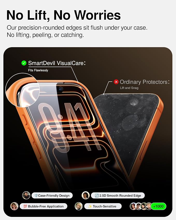 SMARTDEVIL 3 Pack Tempered Glass for iPhone 17 Screen Protector Anti Blue Light Eye Protection SGS Military-Grade Shatterproof Fast &amp Easy Installation Case Friendly Design