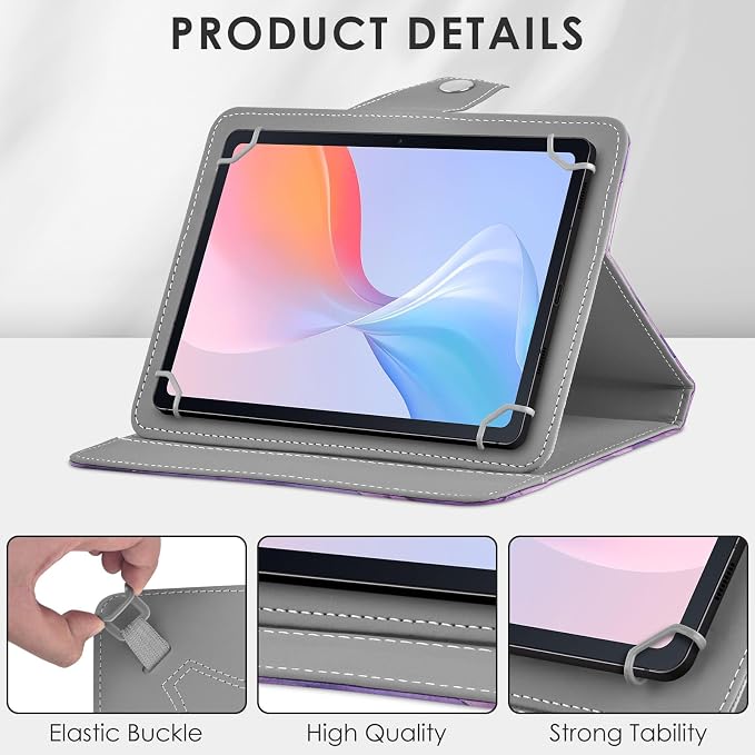 DETUOSI Universal 8.0 inch Tablet Case 8.7 inch Tablet Cover Travel Portable Protective Folio PU Leather Stand Shell Case【with 4 Fixed Rings】for All Kinds of 8.0-8.7 inch Android/iOS/Windows Tablets