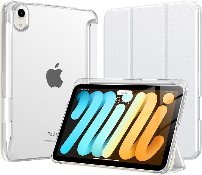 MoKo for iPad mini A17 Pro Case 8.3 Inch 2024 iPad mini 7th/6th Case 2021 | For iPad Mini Case with Pencil Holder Light Trifold Smart Protective Cover with Hard PC Translucent Back Shell Agave Gree