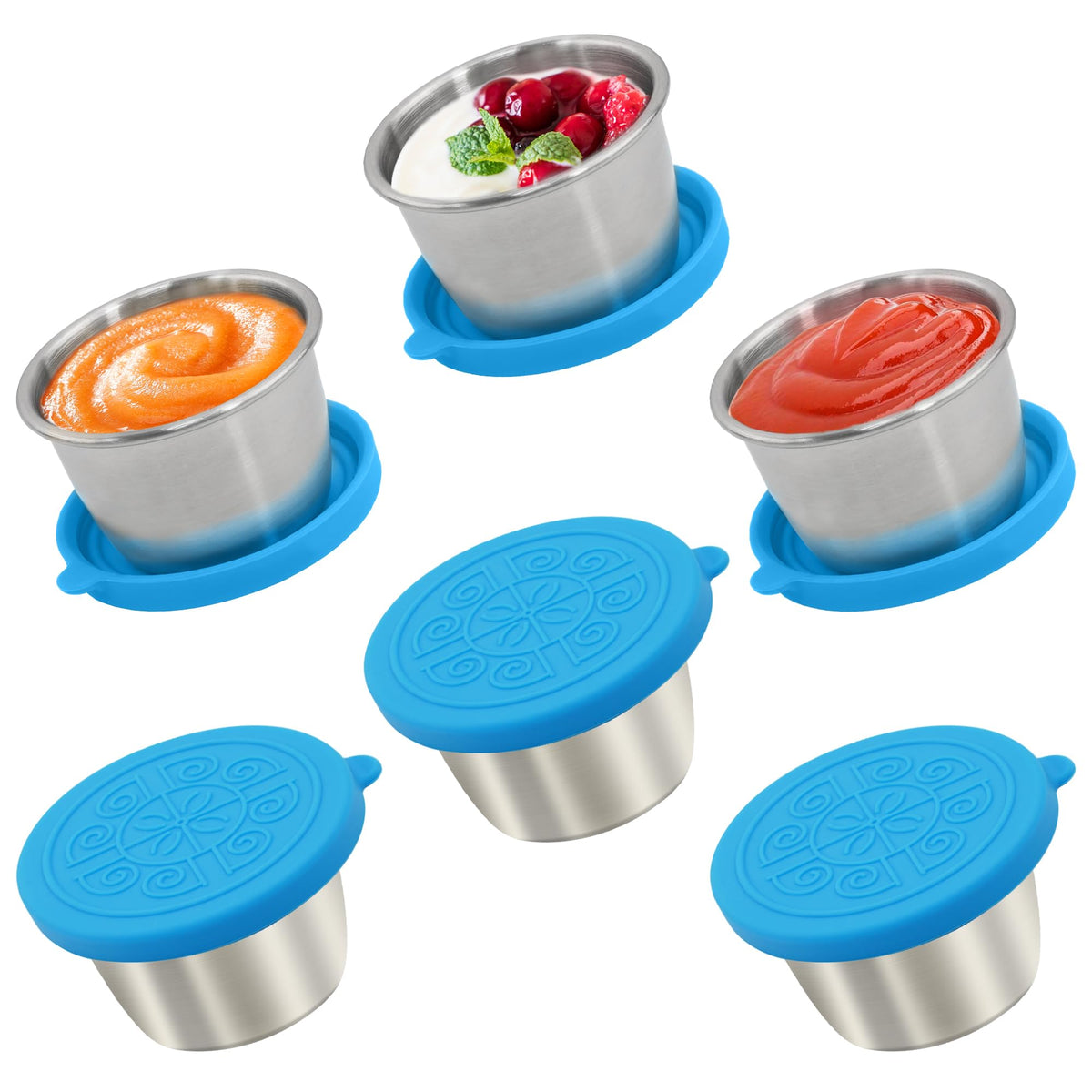6x1.6 Oz Salad Dressing Containers With Lids, Small Leakproof Reusable Stainless Steel Salad Dressing Container To Go For Lunch Boxes,Sauce containers, Picnics,Travel Meal Prep And Kitchen Storage.
