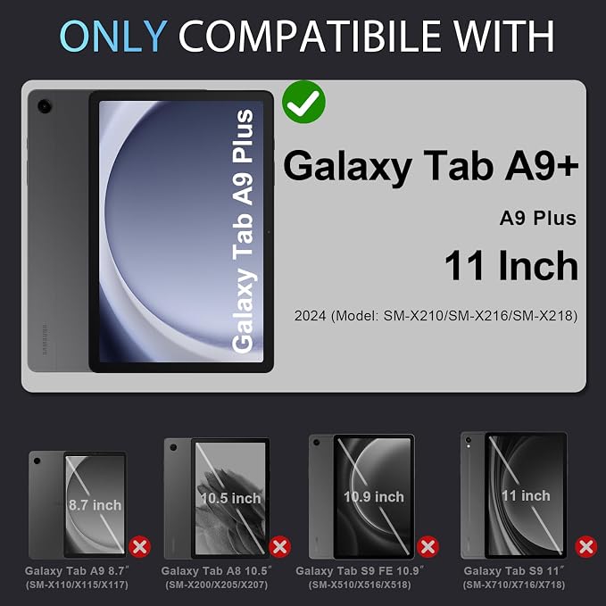 Auizotl Case for Samsung Galaxy Tab A11+/A9+ Plus 11 Inch with Screen Protector/Rotating Stand/Pen HolderMilitary Grade Shockproof Cover for Galaxy Tab A11 Plus /A9 Plus CasesBlack
