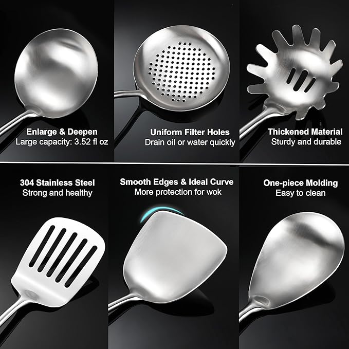 NIITAWH Stainless Steel Kitchen Utensils Set for Cooking Wooden Handle