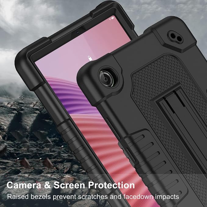 Tablet Case for Lenovo Tab One (TB305FU) 8.7 inch Shockproof Cover | with Tempered Glass Screen Protector &amp Strap &amp Kickstand for Lenovo Tab K9 8.7 inch 2025 (Model: TB305FU) (Black+2Pcs)