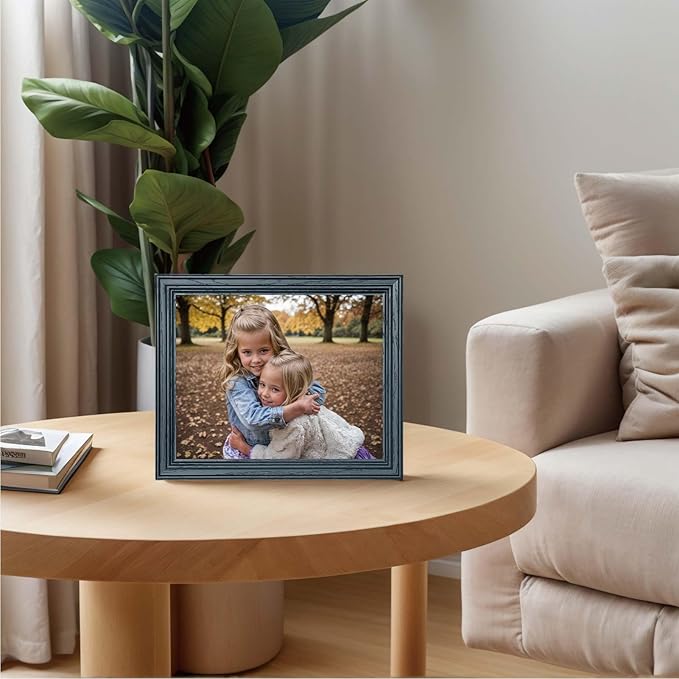8x10 Picture Frame for Wall or Tabletop Oak Wood, 5x7 Picture Frame with Mat,8 x 10 Premium Photo Frame with Real HD Tempered Glass,Ideal for Home Decor, Art Gallery,Black, 1 Pack