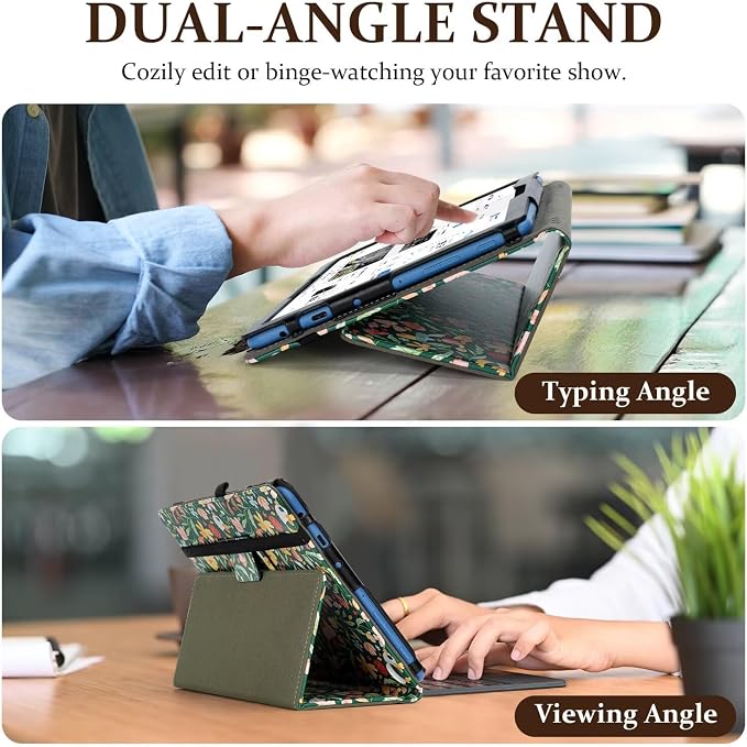 Fancity Case for Kindle Fire HD 10/10 Plus 13th/11th Generation 2023/2021 | Premium PU Leather Protective Case with Adjustable Angles Auto Wake/Sleep Hand Strap for Fire HD 10/10 Plus Black Floral