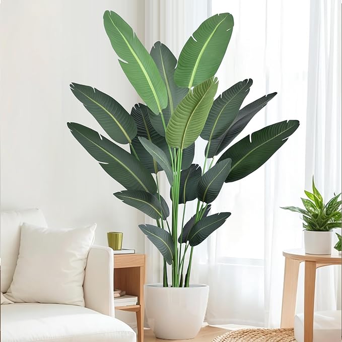 7ft Artificial Bird of Paradise Trees (84in) Tall Large Faux Tree with 19 Realistic Trunks, Fake Tropical Floor Potted Artificial Silk Plant for Home Office Indoor Decor (7feet,1Pack)