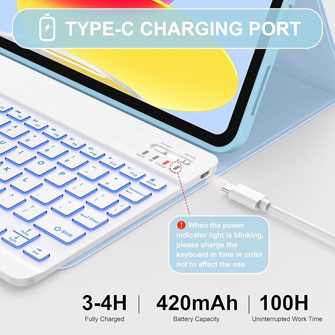 Soke for iPad (A16) 11th/10th Gen Case with Keyboard Black Marble | For iPad 11/10.9 inch(2025/2022) 7 Color Backlight Magnetic wireless Detachable Keyboard Case Built-in Pencil Holder