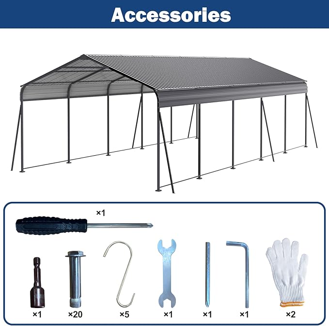 Metal Carport 13 ×26.5 FT Heavy Duty with Galvanized Steel Roof, Metal Garage Canopy with Galvanized Steel Roof & Frame, Car Tent Outdoor Storage Shed for Car, Boats and Truck, Gray