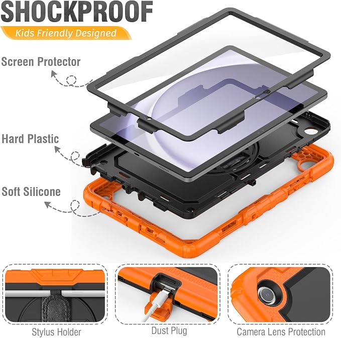 HXCASEAC Case for Samsung Galaxy Tab S6 Lite 10.4 inch Protective with Screen Protector/Hand Strap/S Pen Holder Shockproof S6 Lite Tablet Case 2024/2022/2020 SM-P610 SM-P613 SM-P620 - Black