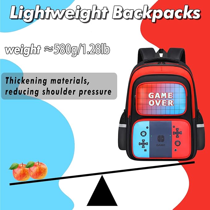 Kids Backpack For Boys, Gamer Boys Backpack with Lunch Box and Pencil Case For Children Teens Elementary Middle School, Mochilas Escolares Para Niños