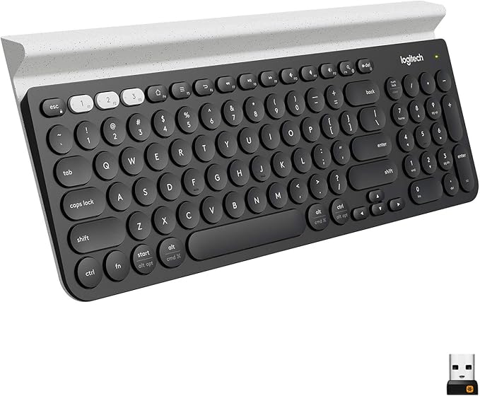 Logitech K780 Multi-Device Wireless Keyboard for Computer, Phone and Tablet – Flow Cross-Computer Control Compatible - Speckles, White