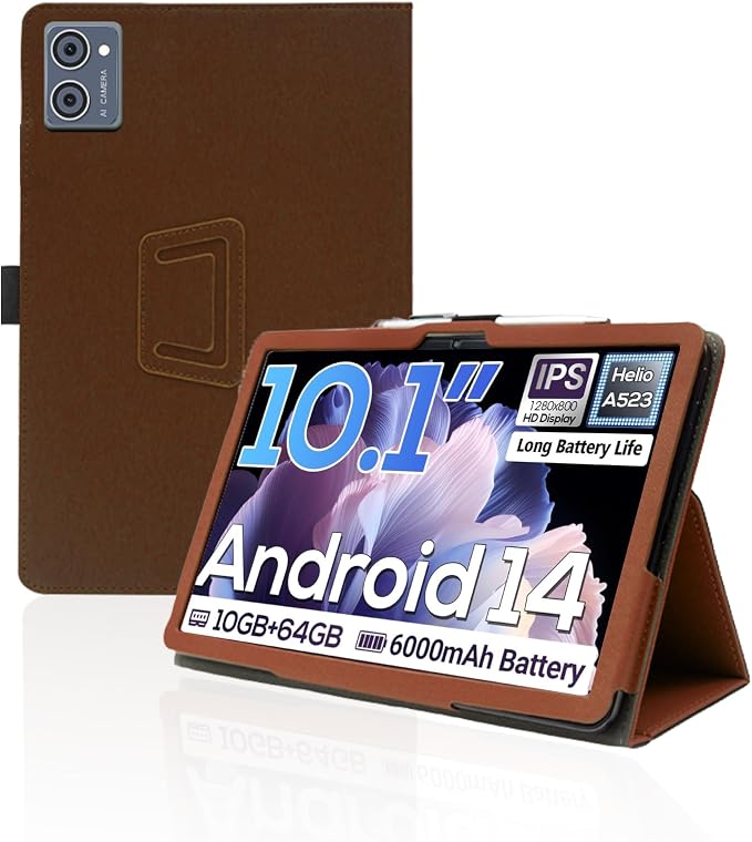 for DigiLand s10 10.1 Inch Android Tablet CaseBOVUGAC Folding Stand Protective Cover with Pencil Holder and Wrist StrapFull Protection Premium PUScratch Resistant(Black)
