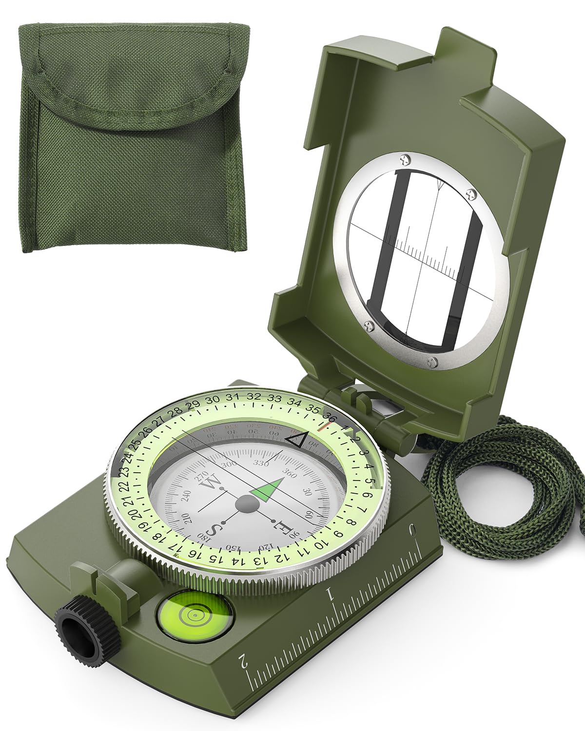 Sportneer Military Lensatic Sighting Compass with Carrying Bag, Waterproof and Shakeproof, Army Green