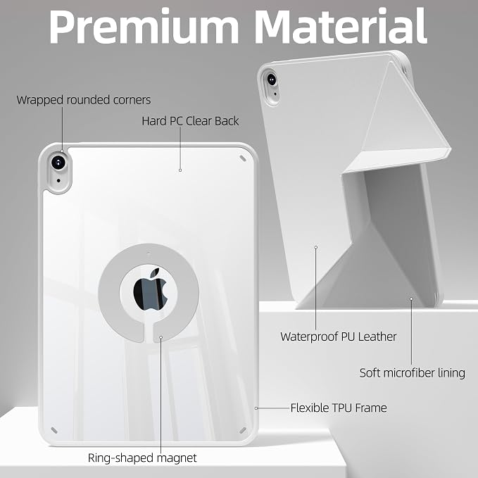kenke Case for iPad Air 11'' M4/M3/M2 Air 10.9'' 5th/4th Gen Black | Detachable Rotating 360° Magnetic Clear Back Multi-folding Stand Cover Pencil Holder Auto Wake/Sleep Touch ID