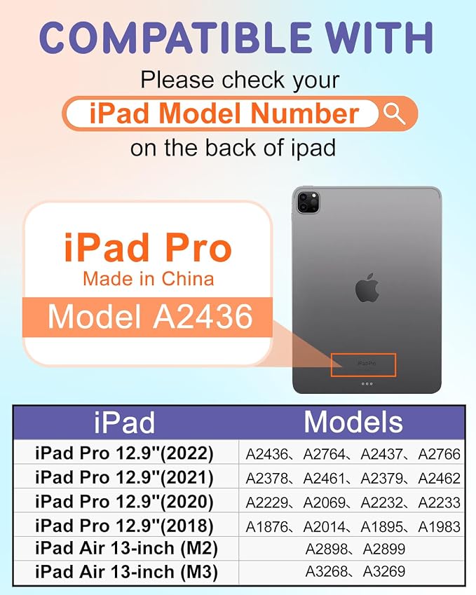 Uppuppy for iPad Pro 12.9 Case Kids Folio PU Leather Cover with Apple Pencil Holder Auto Sleep/Wake Adjustable Angles for iPad Pro 12.9 6th/5th/4th/3rd Gen Sun Moon Black