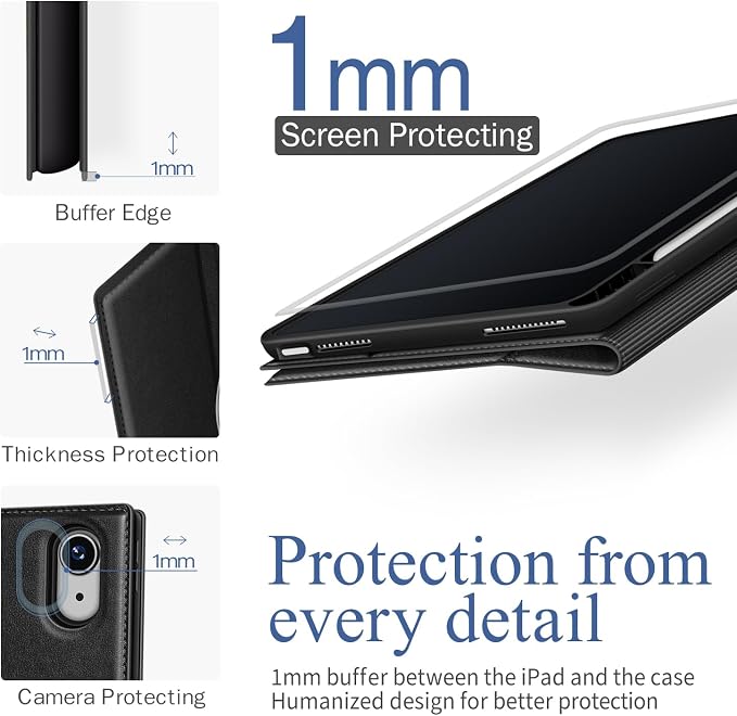 Antbox Case for iPad (A16) 11th (11'')/ 10th Generation (10.9'') Black | High Grade Skin-Touch Vegan Leather Built-in Pencil Holder Auto Sleep/Wake Function
