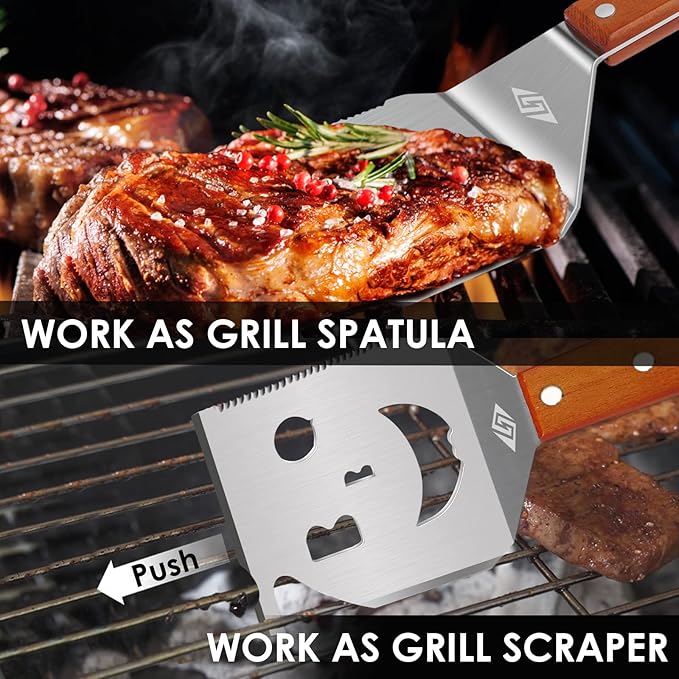 STEVEN-BULL S Grill Spatula for Outdoor Grill, 7-in-1 BBQ Spatula for Grill, 17 Inch Long Barbecue Tool, Perfect BBQ Gifts for Men (Color Box Packaging)