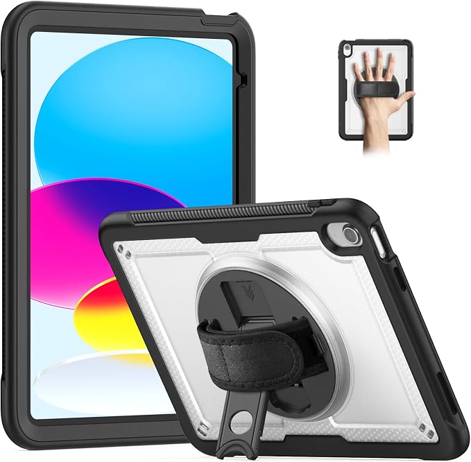 Case for iPad (A16) 11th Generation 11 inch 2025 Lightweight Rugged Dual-Material Design 360° Rotating Adjustable Leather Hand Strap Foldable Kickstand Durable with Full ProtectionBlue