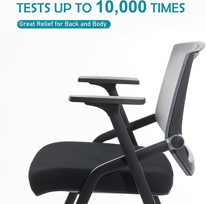 Conference Room Chairs, Folding Office Desk Chair with Lumbar Support and Sliding Armrest with Casters, Stackable Office Guest Chairs & Reception Chairs(4 Pack)