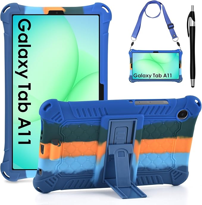 DETUOSI Compatible with Samsung Galaxy Tab A11 8.7 inch 2025 with Shoulder Strap &amp Stylus Pen Soft Silicone Multi-Angle Cover for Samsung Galaxy Tab A9 8.7 inch 2023 Black