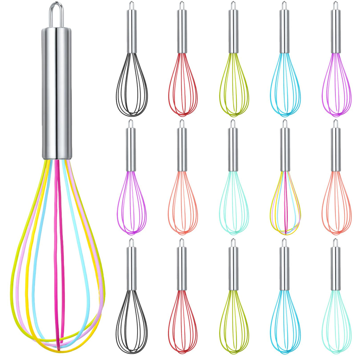 Domensi 24 Pcs Whisks Bulk 10 Inch Silicone Egg Beater Cooking Party Favors