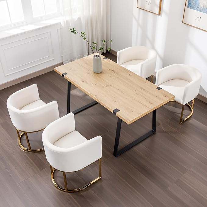 Bestan Velvet Dining Chair Set of 2 Modern Barrel Arm Chairs with Golden Frame, Upholstered Kitchen Accent Chairs 18.5" Wide for Living Room Dining Room Restaurant, Beige
