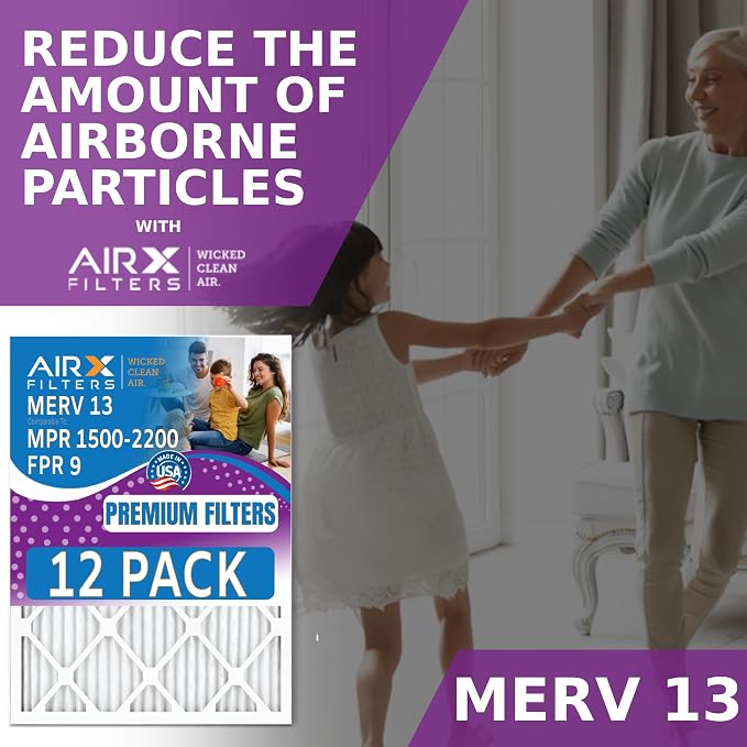 16x16x1 Air Filter MERV 13 Rating, 12 Pack of Furnace Filters Comparable to MPR
