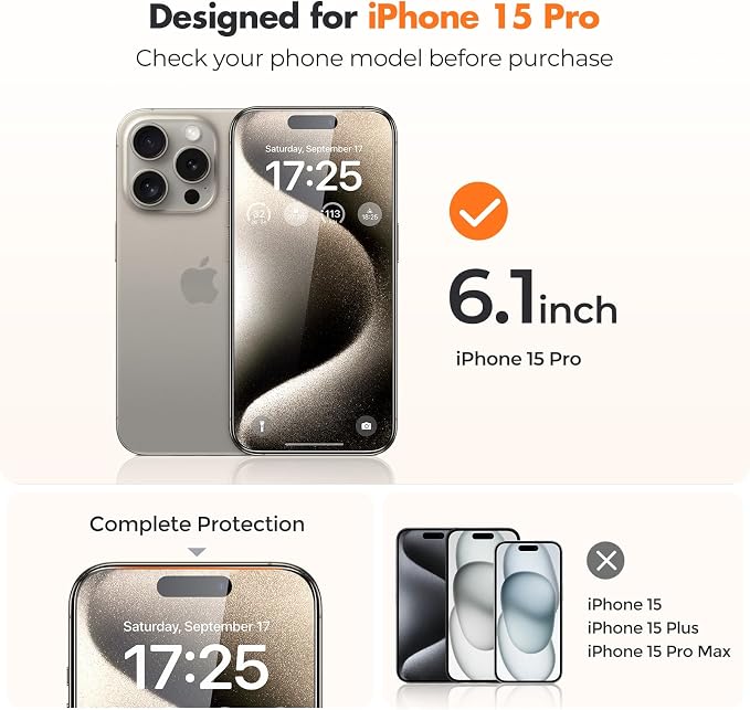 UNBREAKcable 4-Pack iPhone 15 Screen Protector 9H Hardness | 9H tempered glass | 99.99% HD clarity | Double Shatterproof|alignment frame easy install | case-friendly