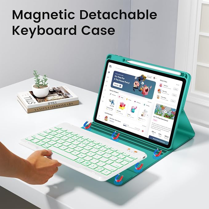 BLUTLOTUS Keyboard case for iPad 9th/8th/7th Generation 10.2 Inch - Backlit Wireless Detachable Folio Keyboard Cover with Pencil Holder for iPad 9th/8th/7th Gen Air 3rd Generation 10.5 Inch