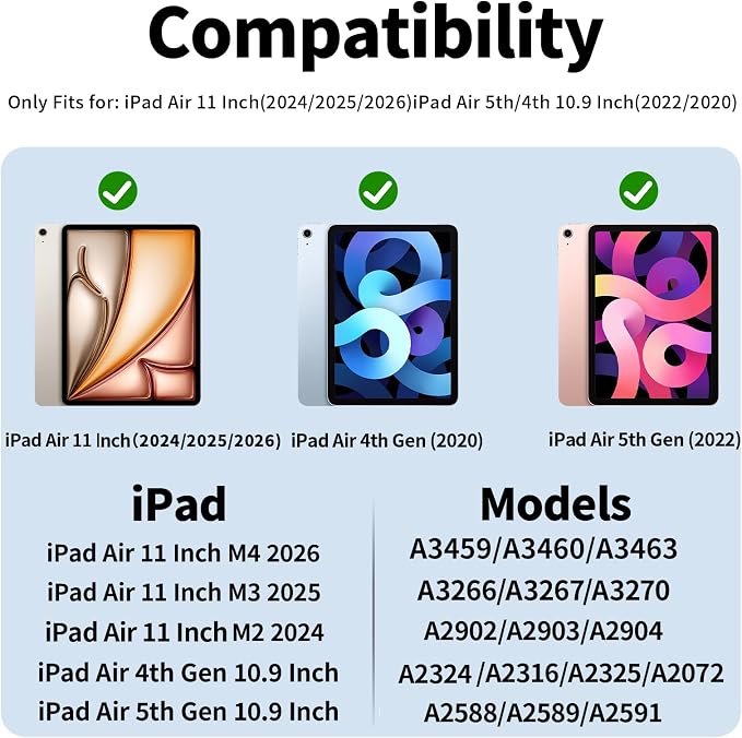 Case for iPad Air 11 Inch M4/M3/M2 iPad Air 5th/4th Gen 10.9 Inch | Soft TPU Back Shell &amp Slim Trifold Stand Cover without Pencil Holder Support Pencil Charging Auto Wake/Sleep Black