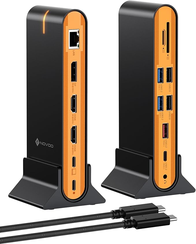 NOVOO Laptop Docking Station Dual Monitor, 15 in 1 Triple Display, 8K@30Hz DP, Dual 4K@60Hz HDMI, 10Gbps USB-A/C, SD/TF, 1Gbps Ethernet, Dual Monitor Adapter Dock for MacBook, Windows Laptops