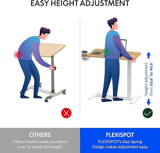 FLEXISPOT Mobile Standing Desk with Wheels Pneumatic Laptop Desk Rolling Computer Cart Movable Height Adjustable Small Sit Stand Desk Computer Workstations Home Use(31.5" W x 17.7" D, Maple)