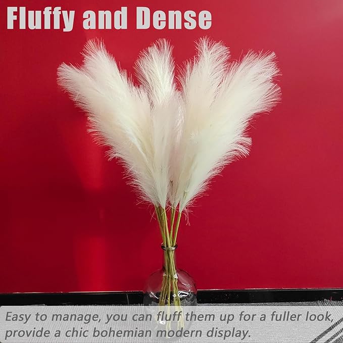 38" 10 Stems White Pampas Grass Tall Decor - Faux Pampas Grass Decor Tall for Floor Vase Boho Home Wedding Mothers Day Decoration