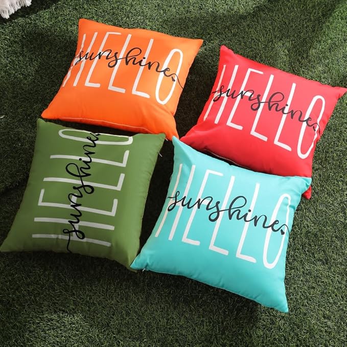 DFXSZ Outdoor Pillow Covers 20x20 Inch Set of 2 Hello Sunshine Decor Olive Green Waterproof Throw Pillow Covers Summer Outdoor Pillow Covers Decor for Patio Funiture Garden Sofa Couch 020G20