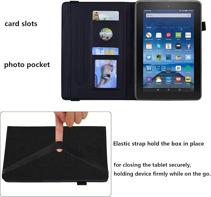 Fire HD 8 Case Slim Folding Stand Auto Wake/Sleep Wallet Case with Cards/Cash Holder for Amazon Fire HD 8(8th/7th/6th Gen 2018/2017/2016 Release)-Black