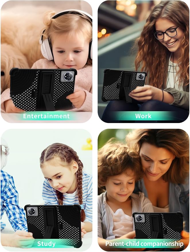 Case for Raemond K80 Tablet 10 Inch Android 15WUNIAK Hollow Back DesignHeat Dissipation Shockproof Lightweight Adjustable Kickstand Silicone Shell&ampKids Friendly Soft CaseBlack