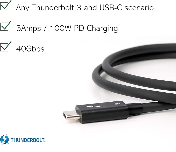 Plugable GaN USB C Black Charger Block with Thunderbolt 3 Cable Bundle